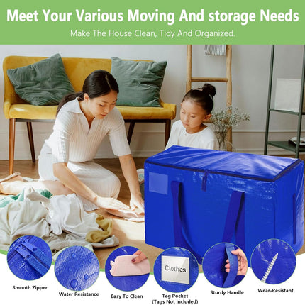 CARLA HOME 6-Pack Large Moving Storage Bags with Zippers & Handles with 95 Liters Capacity for Space Saving, Travel, Camping & Organization (Blue)