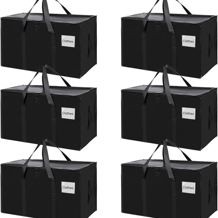 CARLA HOME 6-Pack Large Moving Storage Bags with Zippers & Handles with 95 Liters Capacity for Space Saving, Travel, Camping & Organization (Black)