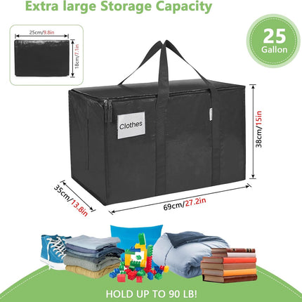 CARLA HOME 6-Pack Large Moving Storage Bags with Zippers & Handles with 95 Liters Capacity for Space Saving, Travel, Camping & Organization (Black)