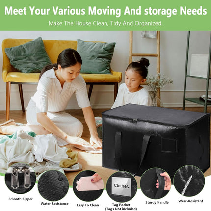 CARLA HOME 6-Pack Large Moving Storage Bags with Zippers & Handles with 95 Liters Capacity for Space Saving, Travel, Camping & Organization (Black)