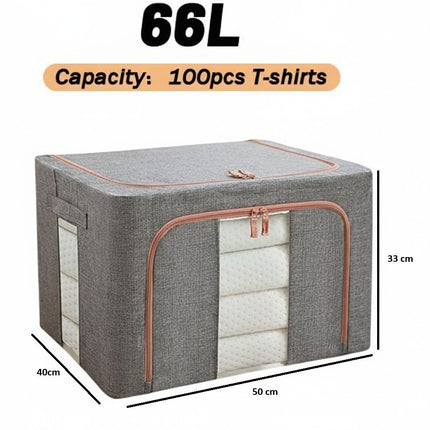 CARLA HOME 3 pack Large Clothes Storage Bins with Lids for Clothing, Bedding, Blankets, Toys (66L capacity - Grey)