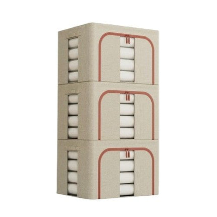 CARLA HOME 3 pack Large Clothes Storage Bins with Lids for Clothing, Bedding, Blankets, Toys (66L capacity - Beige)