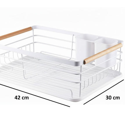 CARLA HOME Dish Drying Rack with Wooden Handles, Removable Cutlery Holder & Drainboard for Kitchen Countertop