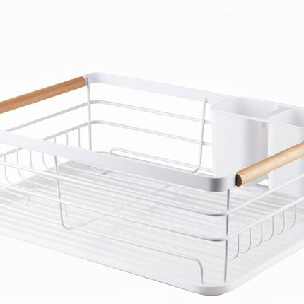CARLA HOME Dish Drying Rack with Wooden Handles, Removable Cutlery Holder & Drainboard for Kitchen Countertop