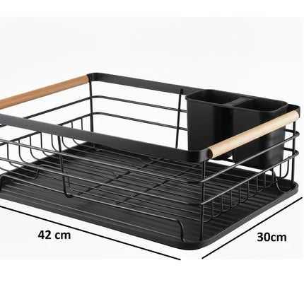 CARLA HOME Dish Drying Rack with Wooden Handles, Removable Cutlery Holder & Drainboard for Kitchen Countertop