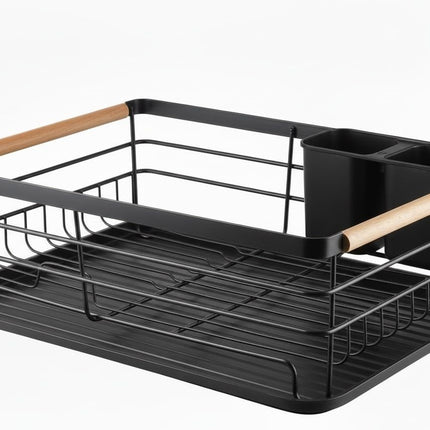 CARLA HOME Dish Drying Rack with Wooden Handles, Removable Cutlery Holder & Drainboard for Kitchen Countertop