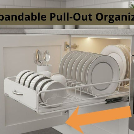 CARLA HOME Pull Out Dish Rack for Kitchen Cabinet with Slide Out Drawer Organizer for Plates, Bowls & Utensils