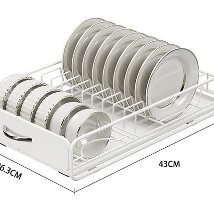 CARLA HOME Pull Out Dish Rack for Kitchen Cabinet with Slide Out Drawer Organizer for Plates, Bowls & Utensils
