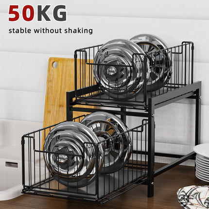 CARLA HOME 2 Tier Sliding Cabinet Organizer Drawer Storage Rack for Kitchen or Bathroom