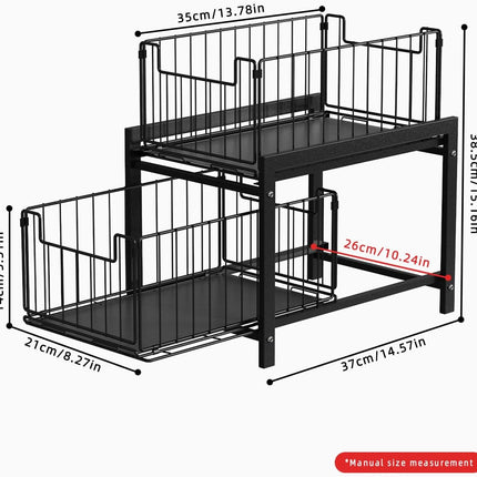 CARLA HOME 2 Tier Sliding Cabinet Organizer Drawer Storage Rack for Kitchen or Bathroom