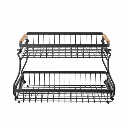 CARLA HOME 2-Tier Fruit Basket Metal Storage Bowl Kitchen Counter Organizer with Handles for Fruits, Vegetables, Snacks & Bread