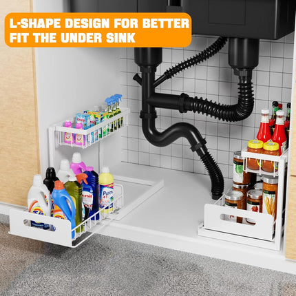 CARLA HOME 2 Tier Under Sink Organiser with Sliding Drawers for Kitchen & Bathroom