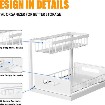 CARLA HOME 2 Tier Under Sink Organiser with Sliding Drawers for Kitchen & Bathroom