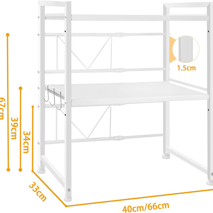 CARLA HOME 3-Tier Microwave Oven Rack with Adjustable Metal Kitchen Shelf Stand for Countertop Storage and 6 Hooks for Utensils