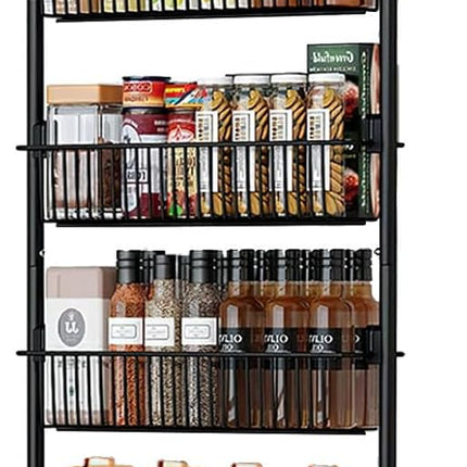 CARLA HOME 6-Tier Over the Door Organizer Heavy-Duty Metal Pantry Rack with Hanging Baskets for Home Kitchen Storage & Bathroom Door Organization (Black)