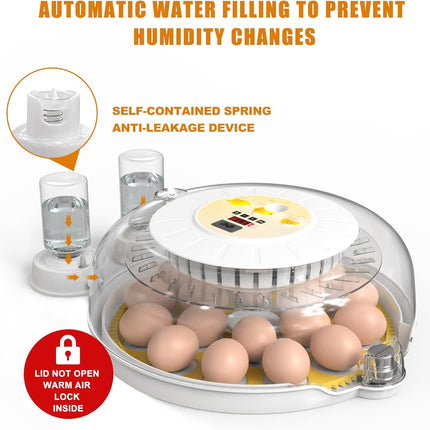 CARLA HOME 18 Egg Incubator with Automatic Turning, LED Display, Humidity & Temperature Control, Auto Water System & Built-in Egg Candler for Chicken, Duck, Quail, Goose