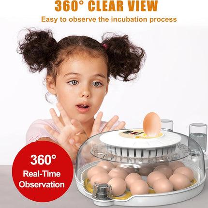 CARLA HOME 18 Egg Incubator with Automatic Turning, LED Display, Humidity & Temperature Control, Auto Water System & Built-in Egg Candler for Chicken, Duck, Quail, Goose