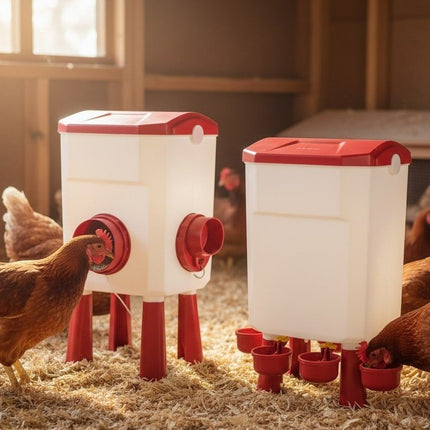 CARLA HOME Automatic Chicken Feeder Waterer Set with 8KG Food 7L Water Capacity for Coop, Chickens, Ducks, Quails (Red)