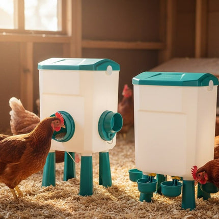 CARLA HOME Automatic Chicken Feeder Waterer Set with 8KG Food 7L Water Capacity for Coop, Chickens, Ducks, Quails (Blue)