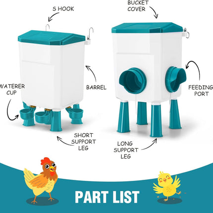CARLA HOME Automatic Chicken Feeder Waterer Set with 8KG Food 7L Water Capacity for Coop, Chickens, Ducks, Quails (Blue)