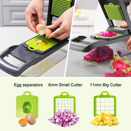 CARLA HOME Multifunctional Mandoline Vegetable Chopper 16-in-1 with Stainless Steel Blades, Storage Container & Hand Guard for Fruits & Veggies