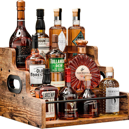 CARLA HOME 3-Tier Liquor Bottle Display Shelf Rack Bar Organizer for Whiskey, Wine, Coffee Syrups, Spirits & Bottles