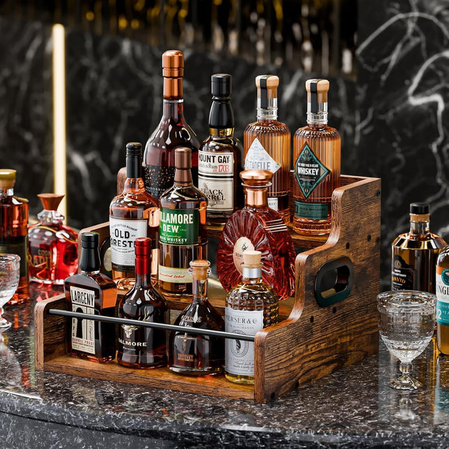 CARLA HOME 3-Tier Liquor Bottle Display Shelf Rack Bar Organizer for Whiskey, Wine, Coffee Syrups, Spirits & Bottles