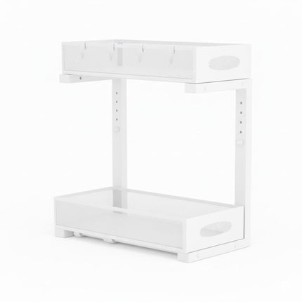 CARLA HOME 2 Tier Under Sink Organizer Pull Out Sliding Cabinet Storage Shelf with Height Adjustable for Kitchen, Bathroom or Laundry Room (White)