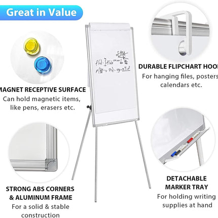 CARLA HOME Whiteboard Easel Portable Magnetic Dry Erase Board with Adjustable Tripod Stand & Height Adjustable for Office & Home (90x60cm)