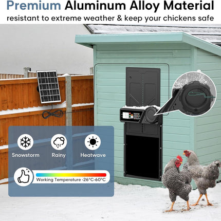 CARLA HOME Solar Automatic Chicken Coop Door with Timer, Light Sensor, Remote Control, Anti-Pinch, LED Screen & USB Charging