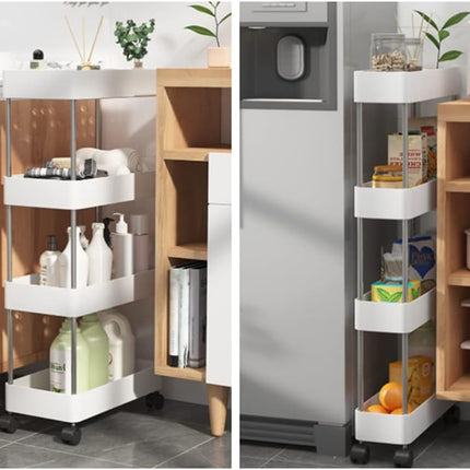 CARLA HOME Slim Storage Cart Organizer Trolley with Wheels for Kitchen, Bathroom, Laundry & Narrow Spaces (4 tier)