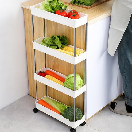 CARLA HOME Slim Storage Cart Organizer Trolley with Wheels for Kitchen, Bathroom, Laundry & Narrow Spaces (4 tier)