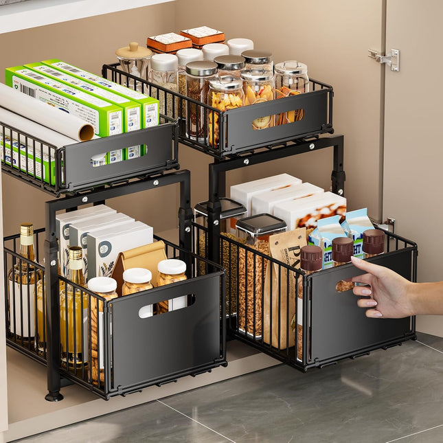 CARLA HOME 2-Tier Under Sink Organizer with Sliding Drawers & Height Adjustable for Kitchen Bathroom Cabinet Organization