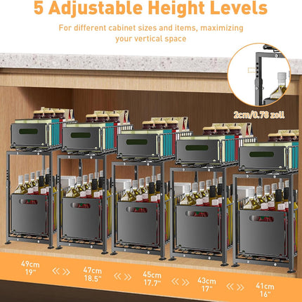 CARLA HOME 2-Tier Under Sink Organizer with Sliding Drawers & Height Adjustable for Kitchen Bathroom Cabinet Organization