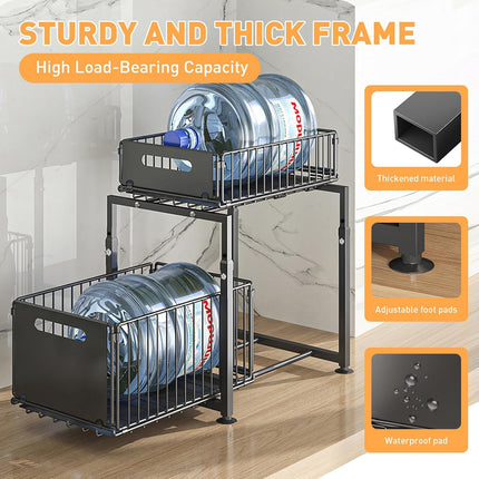 CARLA HOME 2-Tier Under Sink Organizer with Sliding Drawers & Height Adjustable for Kitchen Bathroom Cabinet Organization