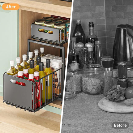 CARLA HOME 2-Tier Under Sink Organizer with Sliding Drawers & Height Adjustable for Kitchen Bathroom Cabinet Organization