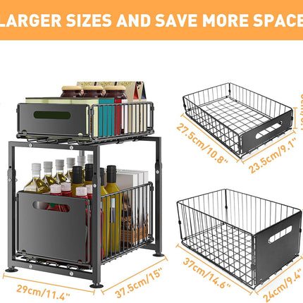 CARLA HOME 2-Tier Under Sink Organizer with Sliding Drawers & Height Adjustable for Kitchen Bathroom Cabinet Organization