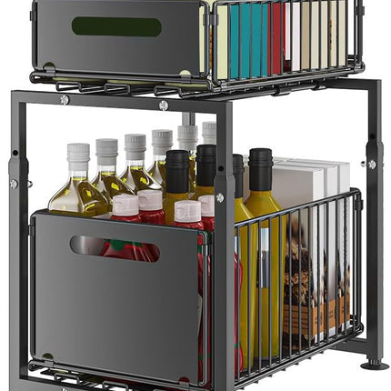 CARLA HOME 2-Tier Under Sink Organizer with Sliding Drawers & Height Adjustable for Kitchen Bathroom Cabinet Organization