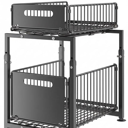 CARLA HOME 2-Tier Under Sink Organizer with Sliding Drawers & Height Adjustable for Kitchen Bathroom Cabinet Organization