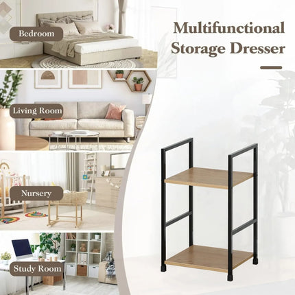 CARLA HOME 2 Tier Bookshelf - Wood Metal Display Shelf - Brown - Rustic - Steel - Living Room Office