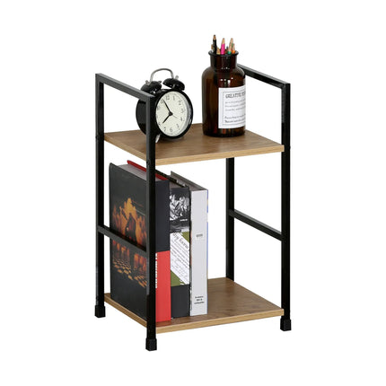 CARLA HOME 2 Tier Bookshelf - Wood Metal Display Shelf - Brown - Rustic - Steel - Living Room Office