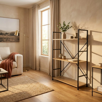 CARLA HOME 3 Tier Bookshelf - Industrial Display Shelf - Brown - Rustic - Steel - Living Room Office
