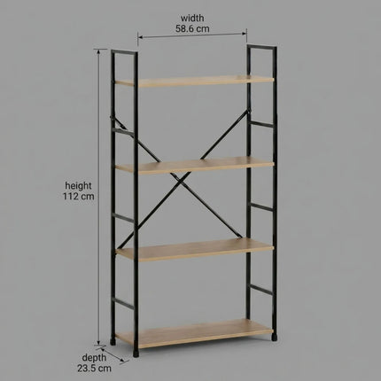 CARLA HOME 4 Tier Bookshelf - Industrial Display Shelf - Brown - Rustic - Steel - Living Room Office