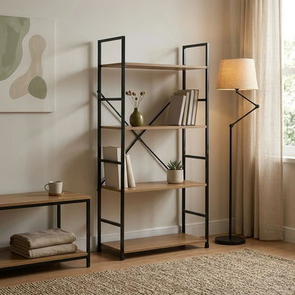 CARLA HOME 4 Tier Bookshelf - Industrial Display Shelf - Brown - Rustic - Steel - Living Room Office