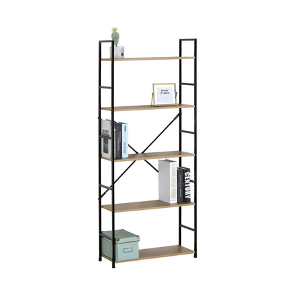 CARLA HOME 5 Tier Bookshelf - Industrial Display Shelf - Brown - Rustic - Steel - Living Room Office