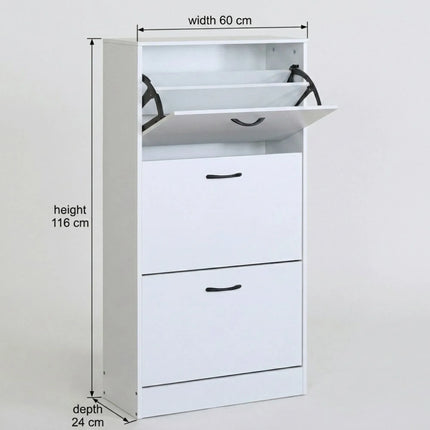 CARLA HOME 3 Flip Drawer Shoe Cabinet - Hidden Storage - Modern - Shoe Storage Cabinet - White