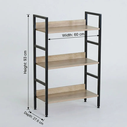 CARLA HOME 3 Tier Bookshelf - Wood Metal Display Shelf - Brown - Rustic - Steel - Living Room Office