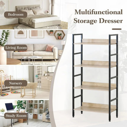 CARLA HOME 4 Tier Bookshelf - Wood Metal Display Shelf - Brown - Rustic - Steel - Living Room Office