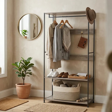 CARLA HOME Freestanding Clothes Rack with Shelves - Grey - 175 cm - Clothing Rack