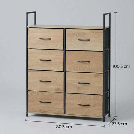 CARLA HOME 8 Drawer Tallboy Large Storage Cabinet - Brown - Rustic - Steel - Chest Drawers Tallboy
